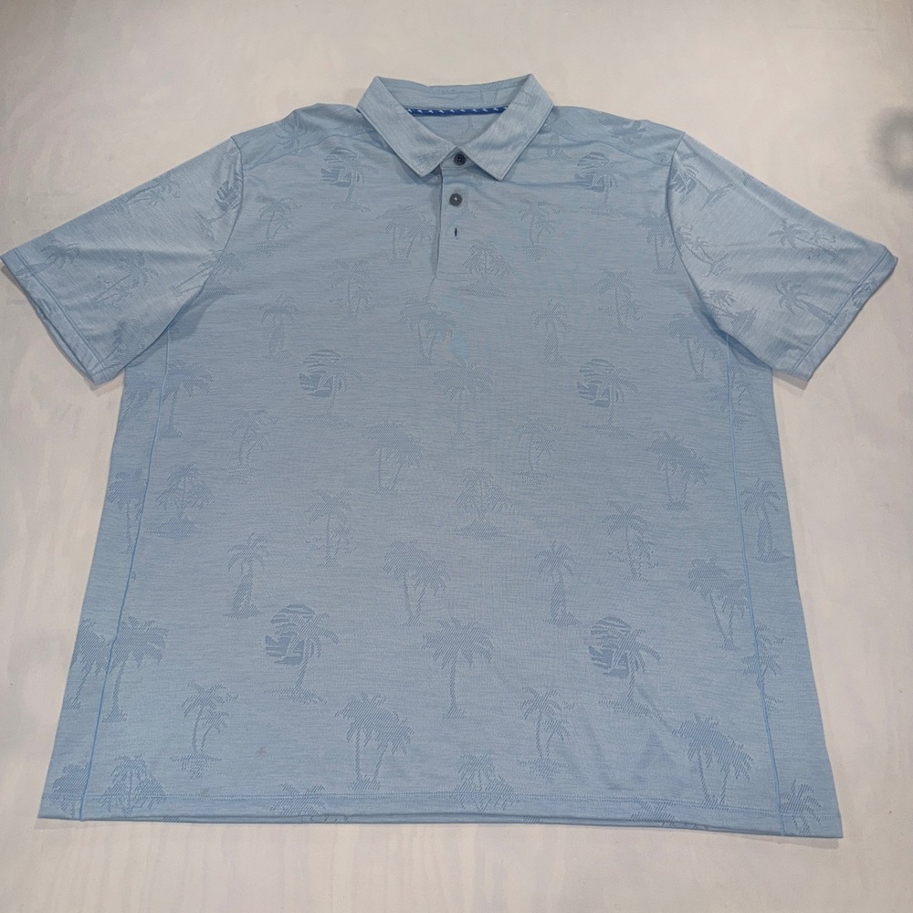 Tommy Bahama Polo Shirt Mens XXL Blue Palm Tree IslandZone Performance Golf